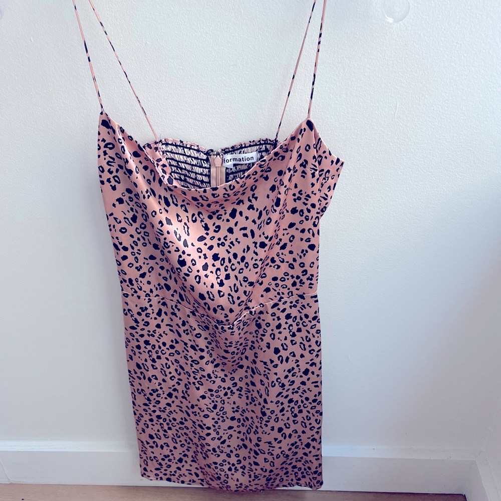 Reformation silk animal print pink mini dress
